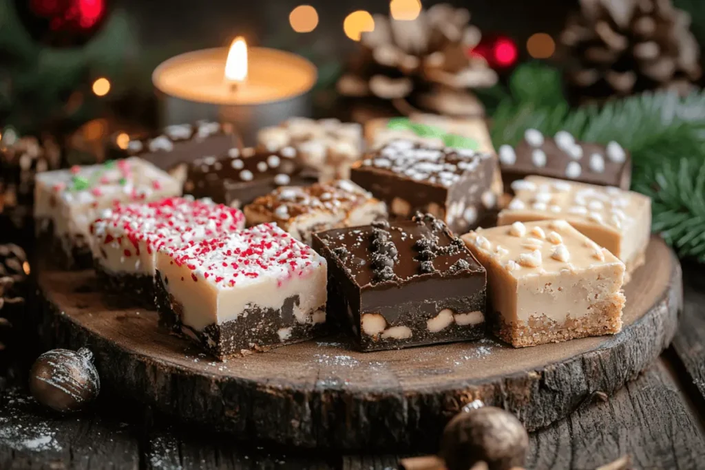 Festive Christmas Cookie Bars on a holiday-themed platter