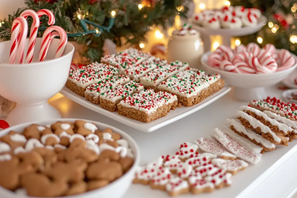 Christmas Cookie Bars on a festive dessert table.